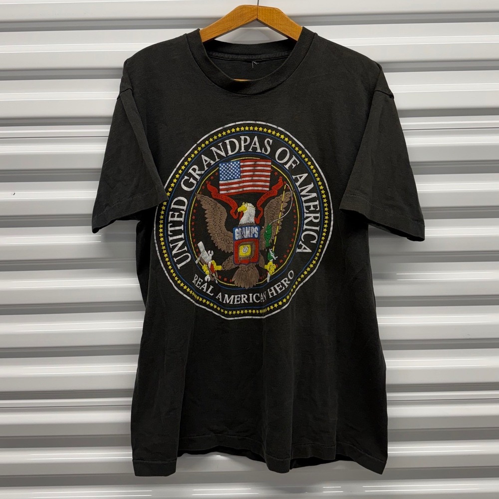 Vintage 90s United States Grandpas Funny Joke Single Stitched Black Mens Shirt